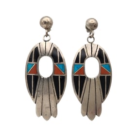 Signed Southwestern Sterling Multistone Inlay Earrings