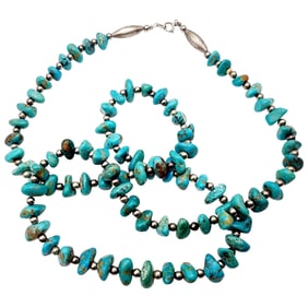 Southwestern Sterling Turquoise and Bead Necklace