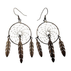 Vintage Southwestern Sterling Dream Catcher Earrings