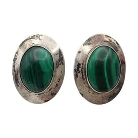 Navajo Sterling Malachite Concho Earrings