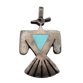 Vintage Sterling Turquoise Thunderbird Pendant