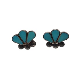 Zuni Sterilng Turquoise Inlay Earrings