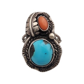 Navajo Sterling Turquoise Coral Ring