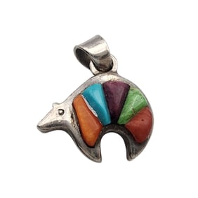 Southwest Sterling Reversible Multistone Bear Pendant