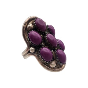 Signed Navajo Sterling Purple Cluster Ring Sz 7.5
