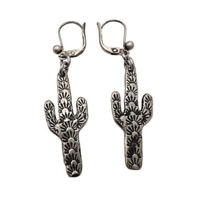 Signed Southwestern Stamped Cactus Earrings