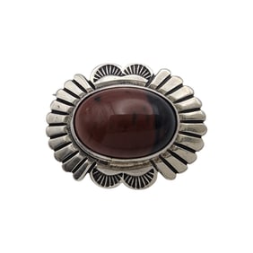 Signed Navajo Sterling Jasper Brooch