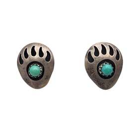 Navajo Sterling Turquoise Bear Paw Earrings