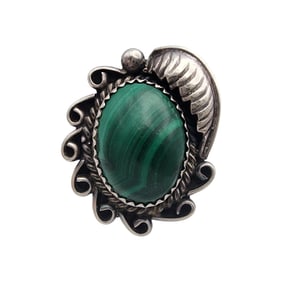 Frank Yazzie Navajo Sterling Malachite Ring Sz 5.25