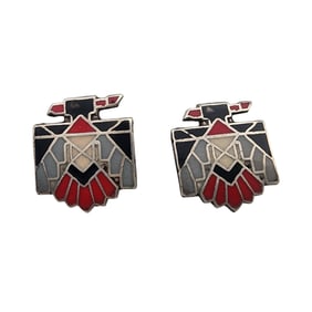 Vintage Sterling Inlay Thunderbird Earrings