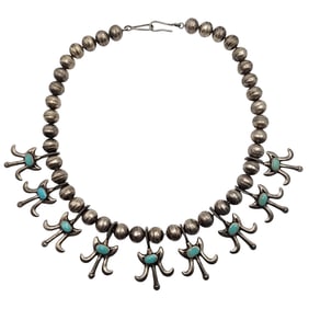 Vintage Southwestern Sterling Turquoise Bench Bead Necklace