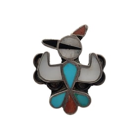 Vintage Zuni Sterling Multistone Inlay Thunderbird Ring Sz 7.5