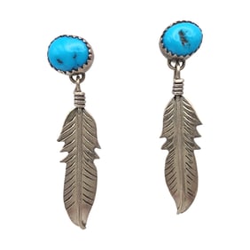 Signed Navajo Sterling Turquoise Feather Earrings