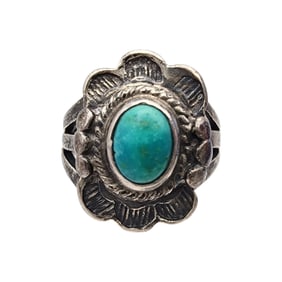 Vintage Navajo Sterling Turquoise Ring Sz 4.75