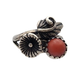 First American Traders Gallup Sterling Coral Ring Sz 3