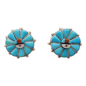 Zuni Sterling Multistone Inlay Sunface Earrings