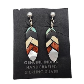 Native American Sterling Multistone Inlay Earrings