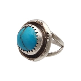 Signed Navajo Sterling Turquoise Ring Sz 5.5