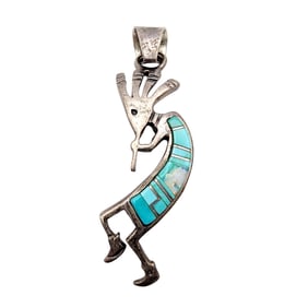 Navajo Sterling Multistone Inlay Kokopelli Pendant