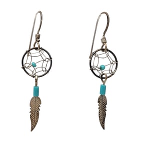 Southwestern Sterling Turquoise Dream Catcher Earrings