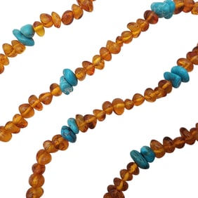 Southwestern Sterling Amber and Turquoise Necklace