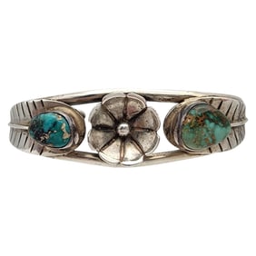 Vintage Navajo Sterling Turquoise Cuff Bracelet