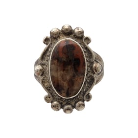 Vintage Navajo Sterling Petrified Wood Ring Sz 7