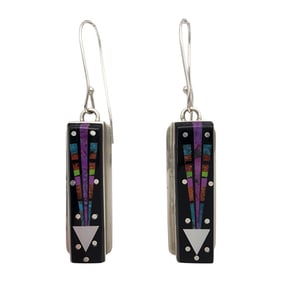 Signed Southwestern Sterling Micro Inlay Earrings