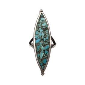 Navajo Sterling Crushed Turquoise Ring Sz 5.5