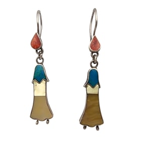 Southwestern Sterling Multistone Inlay Bellflower Earrings