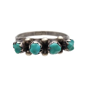 Vintage Zuni Sterling Turquoise Snake Eye Ring Sz 8