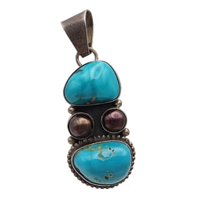 Navajo Sterling Turquoise Pearl Pendant