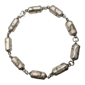 Southwest Sterling Stamped Barrel Bead Bracelet