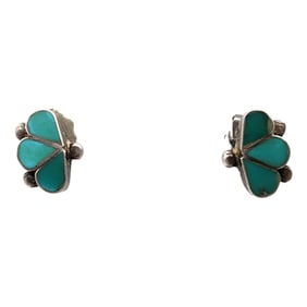 Zuni Sterling Turquoise Channel Inlay Earrings