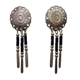 Southwestern Sterling Concho Dangle Earrings