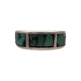 Southwestern Sterling Crushed Inlay Ring Sz 8