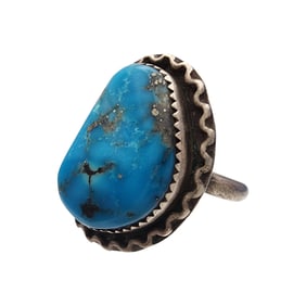 Signed ZZ Navajo Sterling Turquoise Ring Sz 9