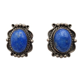 Signed VM Navajo Sterling Denim Lapis Earrings