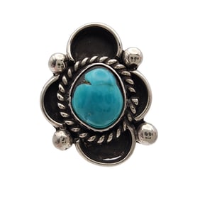 Signed AS Navajo Sterling Turquoise Ring Sz 7