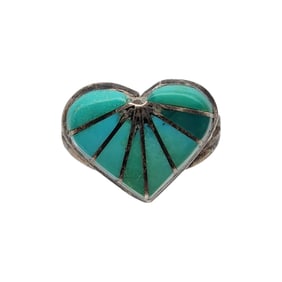 John Cly Zuni Sterling Turquoise Inlay Heart Ring Sz 5.5