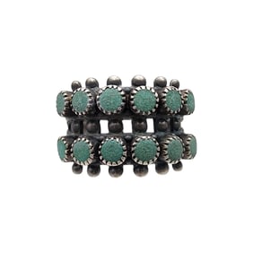 Southwestern Sterling Turquoise Double Row Ring Sz 6.5