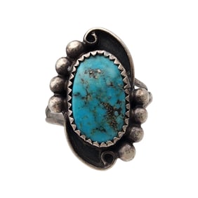 Signed K Navajo Sterling Turquoise Ring Sz 6.5