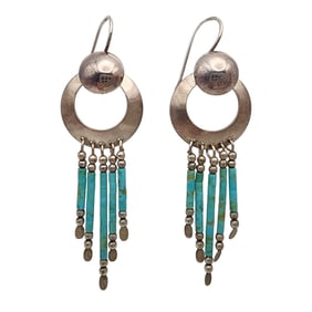 Navajo Sterling Turquoise Fringe Earrings