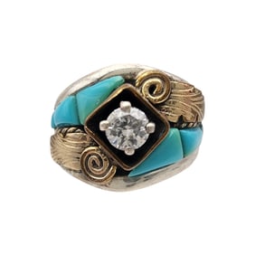 Silver Ray Sterling Turquoise Cobblestone Ring Sz 6