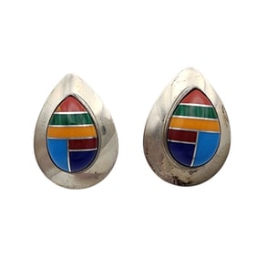 Signed RWJ Navajo Sterling Multistone Earrings