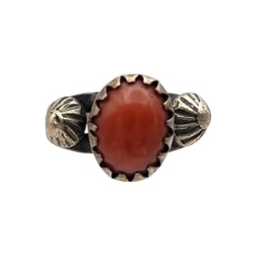 Signed NH Navajo Sterling Coral Ring Sz 2.5