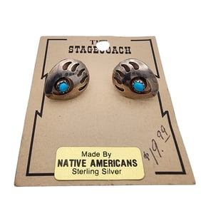 Southwestern Sterling Turquoise Bear Paw Earrings
