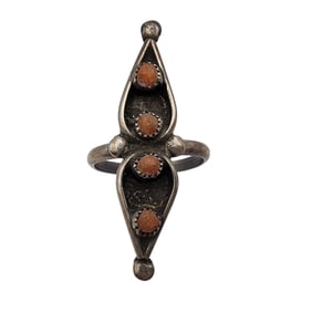 Vintage Navajo Sterling Coral Ring Sz 8.5