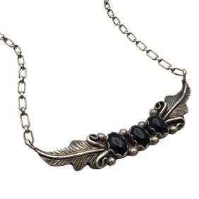 Navajo Sterling Onyx Feather Necklace