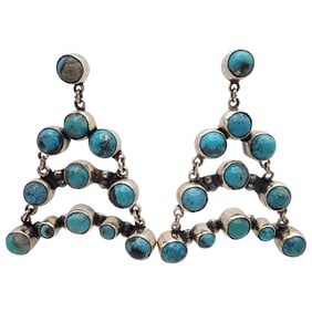 Huge Sterling Turquoise Tiered Dangle Earrings